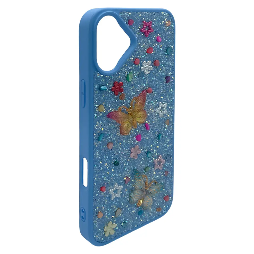 iPhone 16 Butterfly and Diamond Bling Case Sky blue